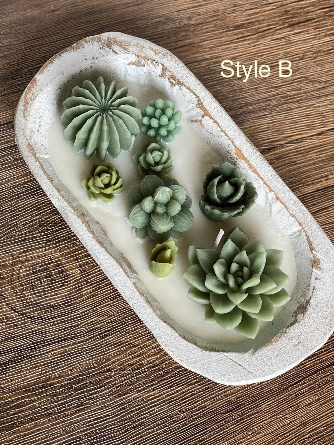 Arizona Dream Cactus Garden Candle in Carved Wood Bowl