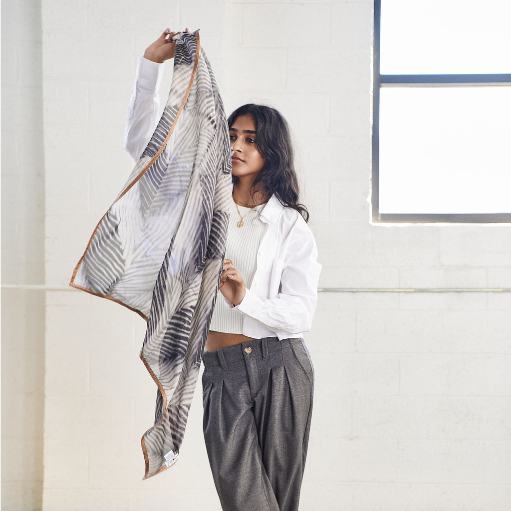 Samu Handcrafted Shibori Print Silk Chiffon Scarf