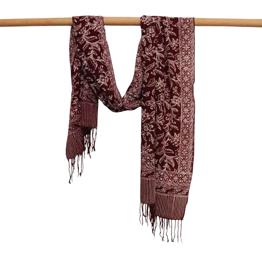 Handmade Batik Scarf - Red, White & Burgundy