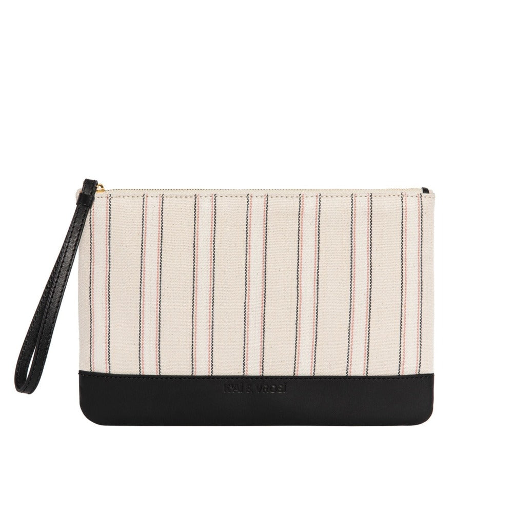 Defne Black Calfskin & Handloomed Fabric Clutch