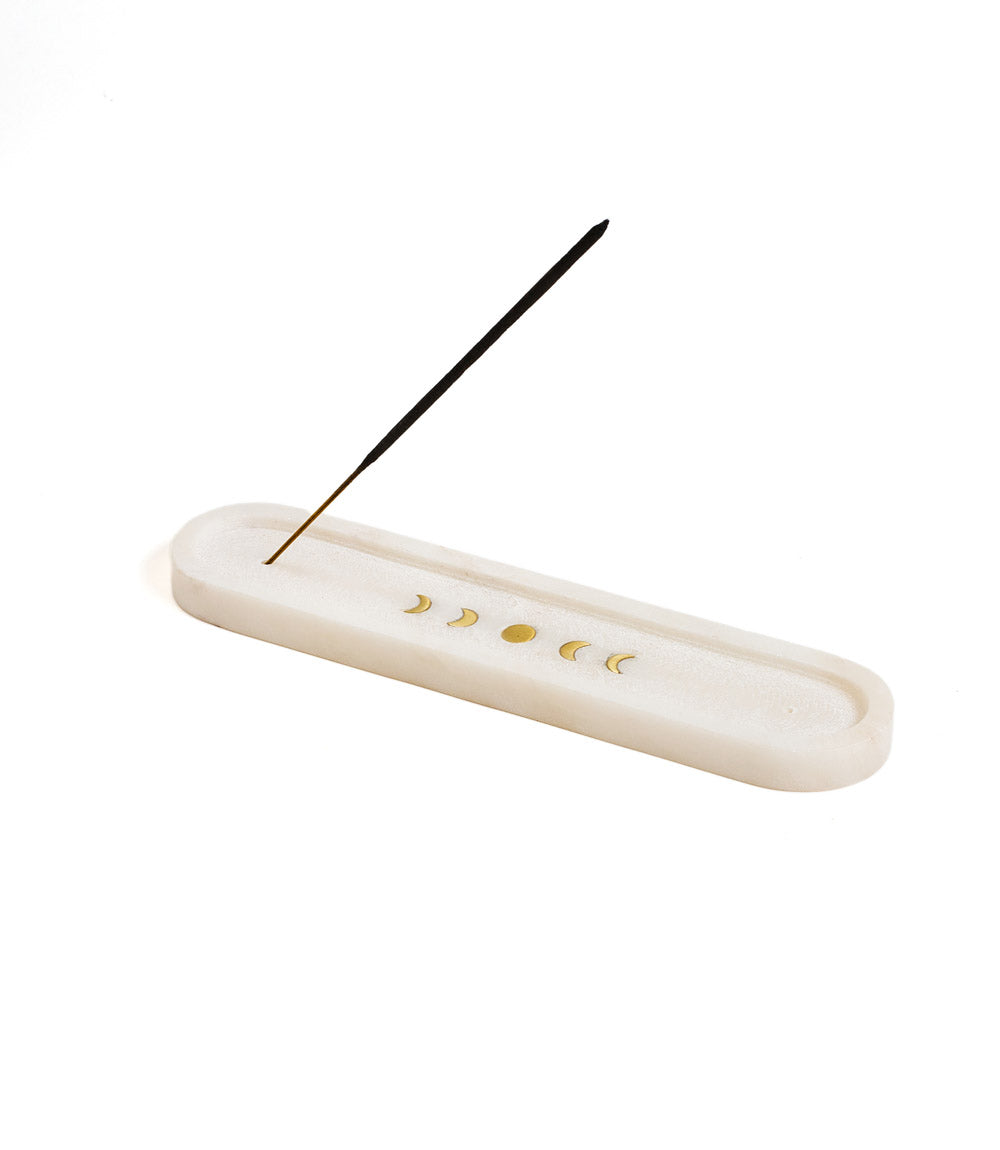 Indukala White Carved Marble Moon Phase Incense Holder