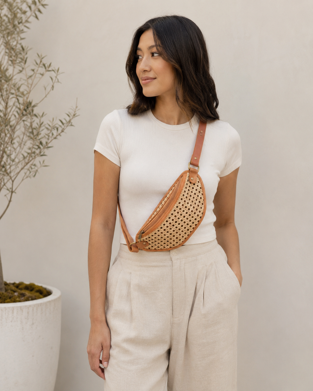 Raja Leather & Cane Sling Bag