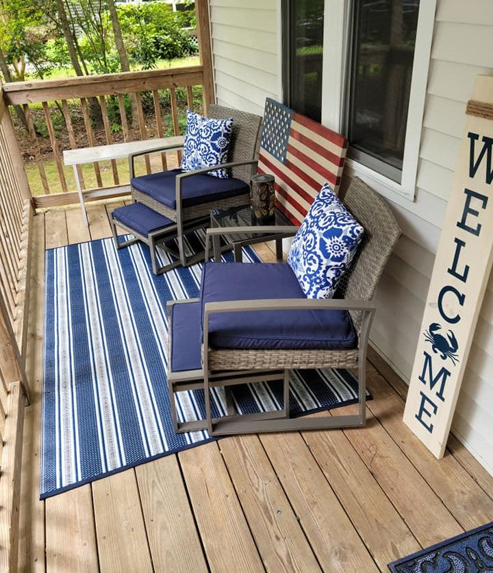 Vertical Stripe Blue & White Rug