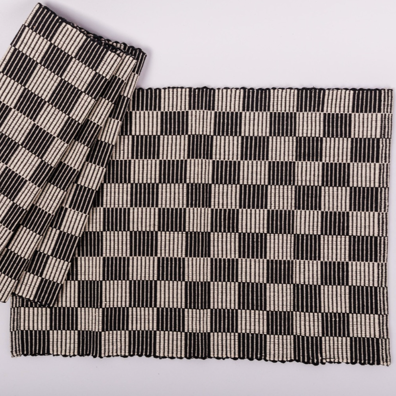 Handloomed Checkered Placemats - Black