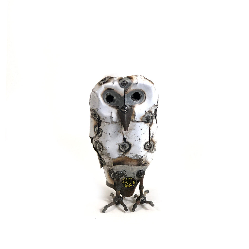 Recycled Metal Snowy White Owl