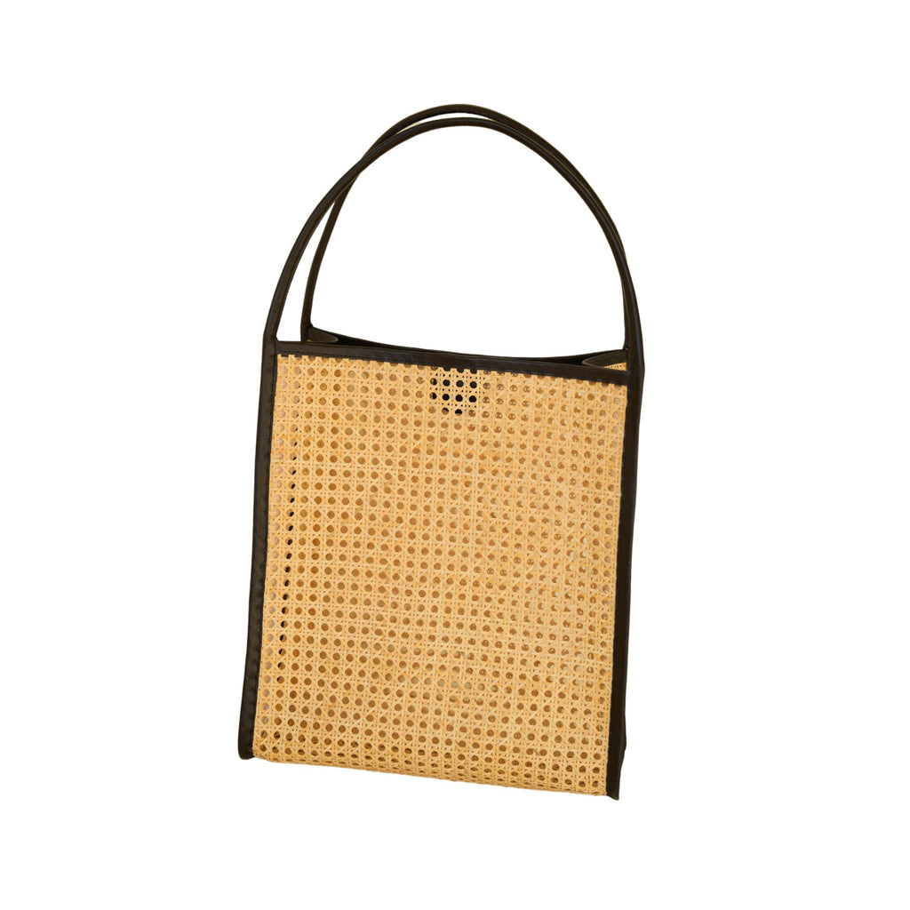 Viviana Oversized Cane & Leather Tote - Dark Brown