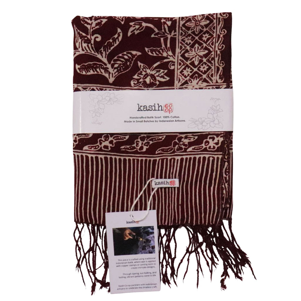 Handmade Batik Scarf - Red, White & Burgundy