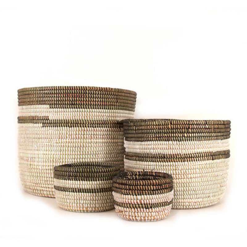 Black & White Stripe Basket - Medium