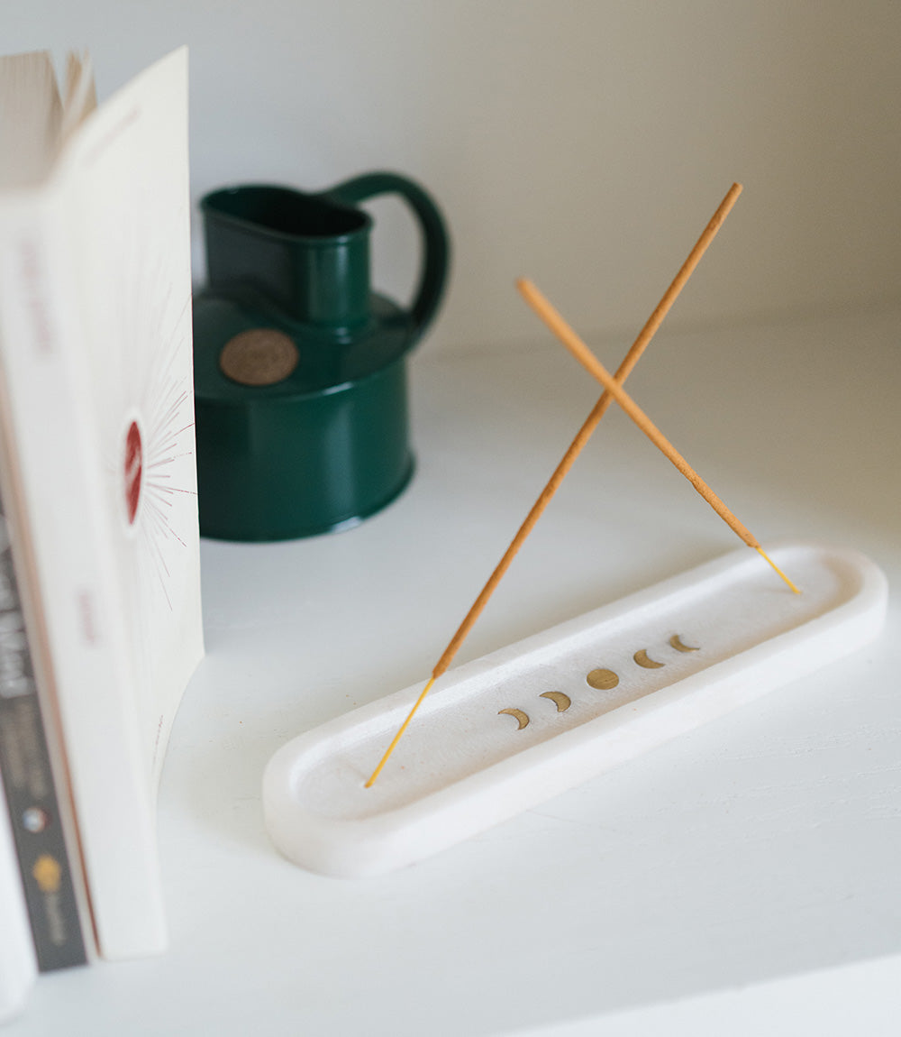 Indukala White Carved Marble Moon Phase Incense Holder