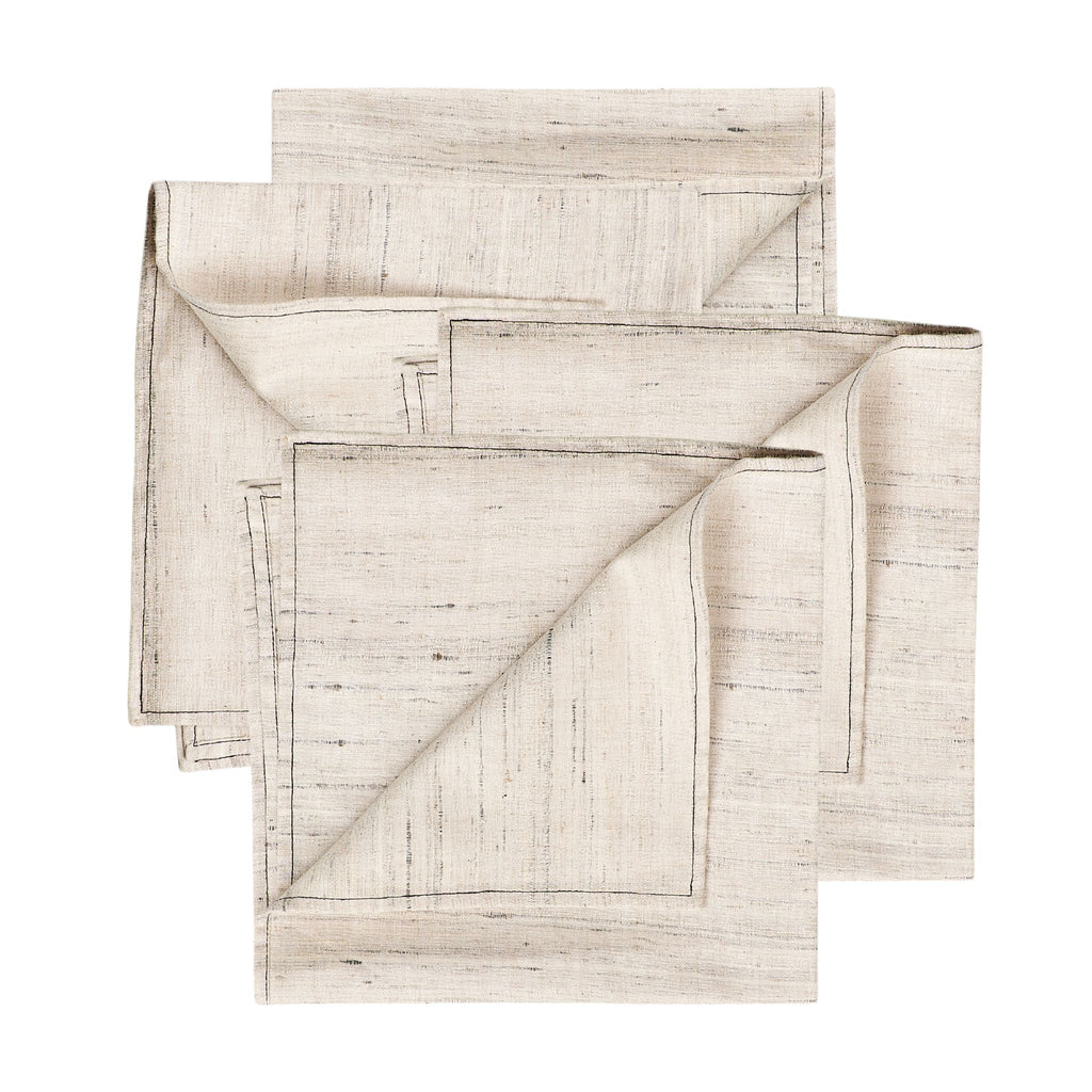 Kora Off White Peace Silk Handloom Napkin (Set of 4)