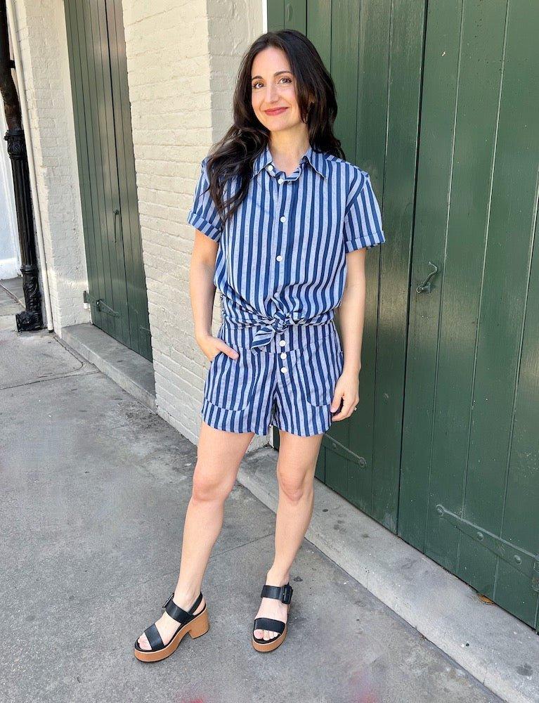 Blue Bayou Striped Organic Cotton Shorts