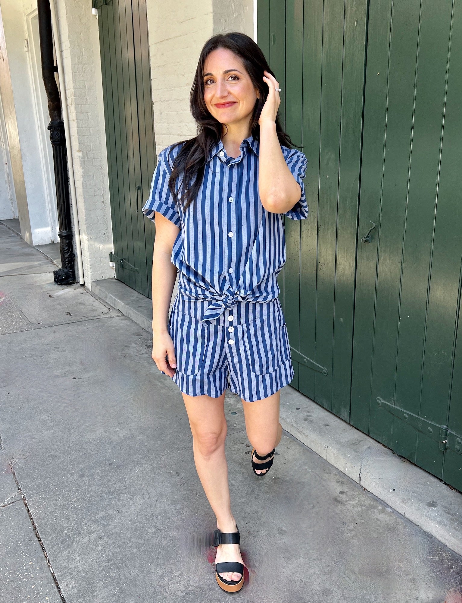 Blue Bayou Striped Organic Cotton Shorts