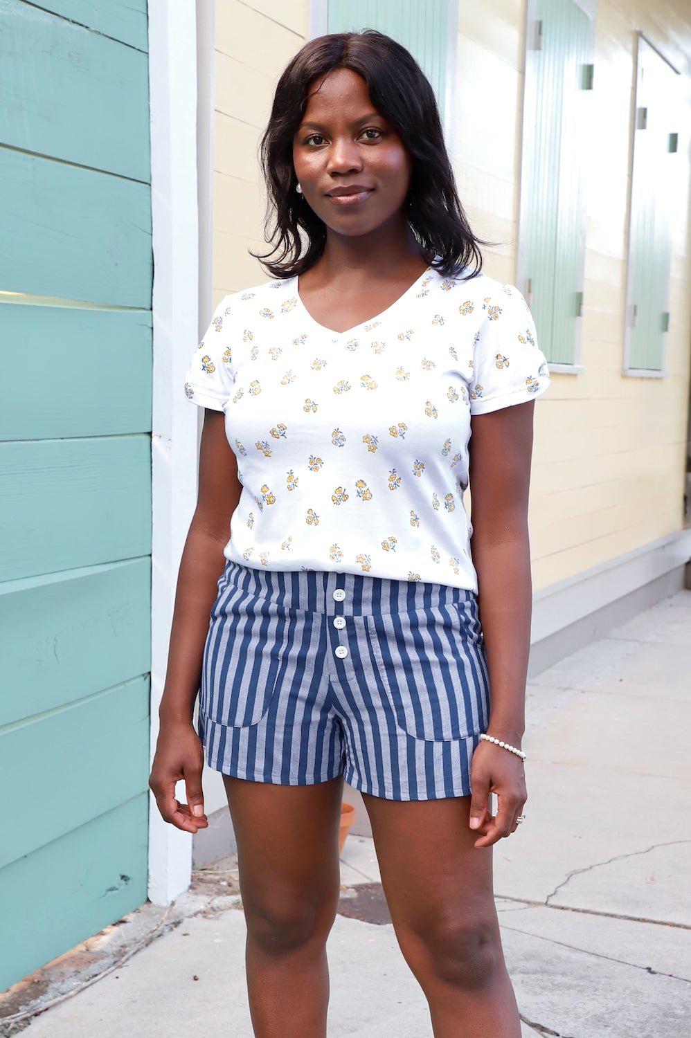 Blue Bayou Striped Organic Cotton Shorts