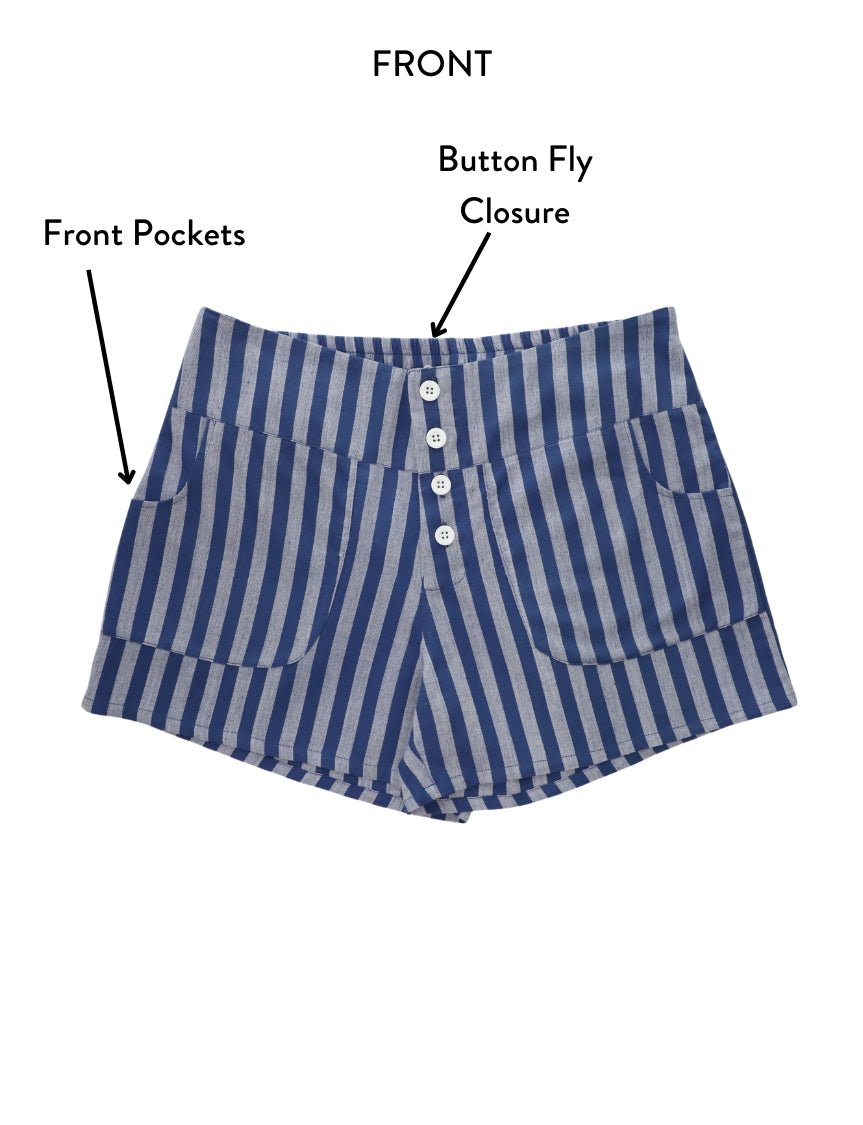 Blue Bayou Striped Organic Cotton Shorts
