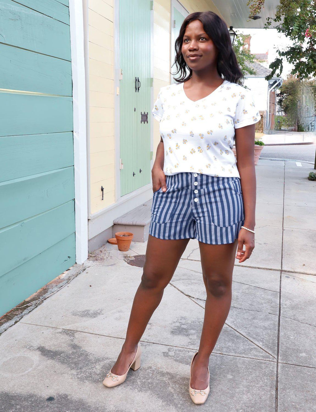 Blue Bayou Striped Organic Cotton Shorts