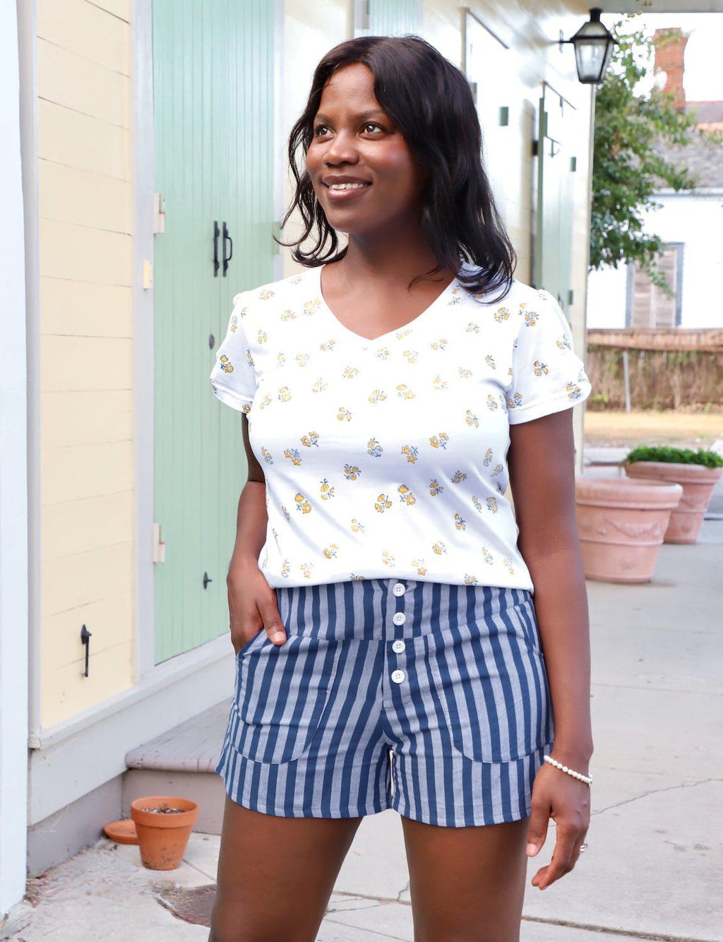 Blue Bayou Striped Organic Cotton Shorts