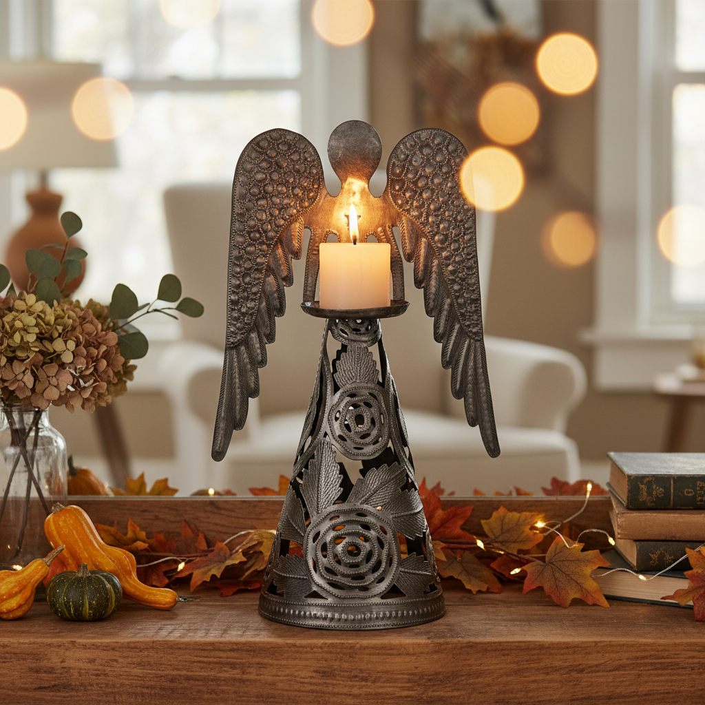 Standing Rose Angel Candle Holder