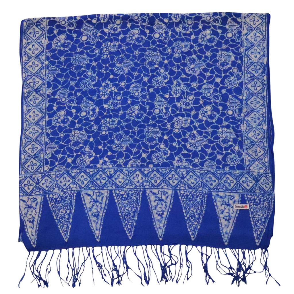 Handmade Batik Scarf - Boulder Blue, Light Blue & White