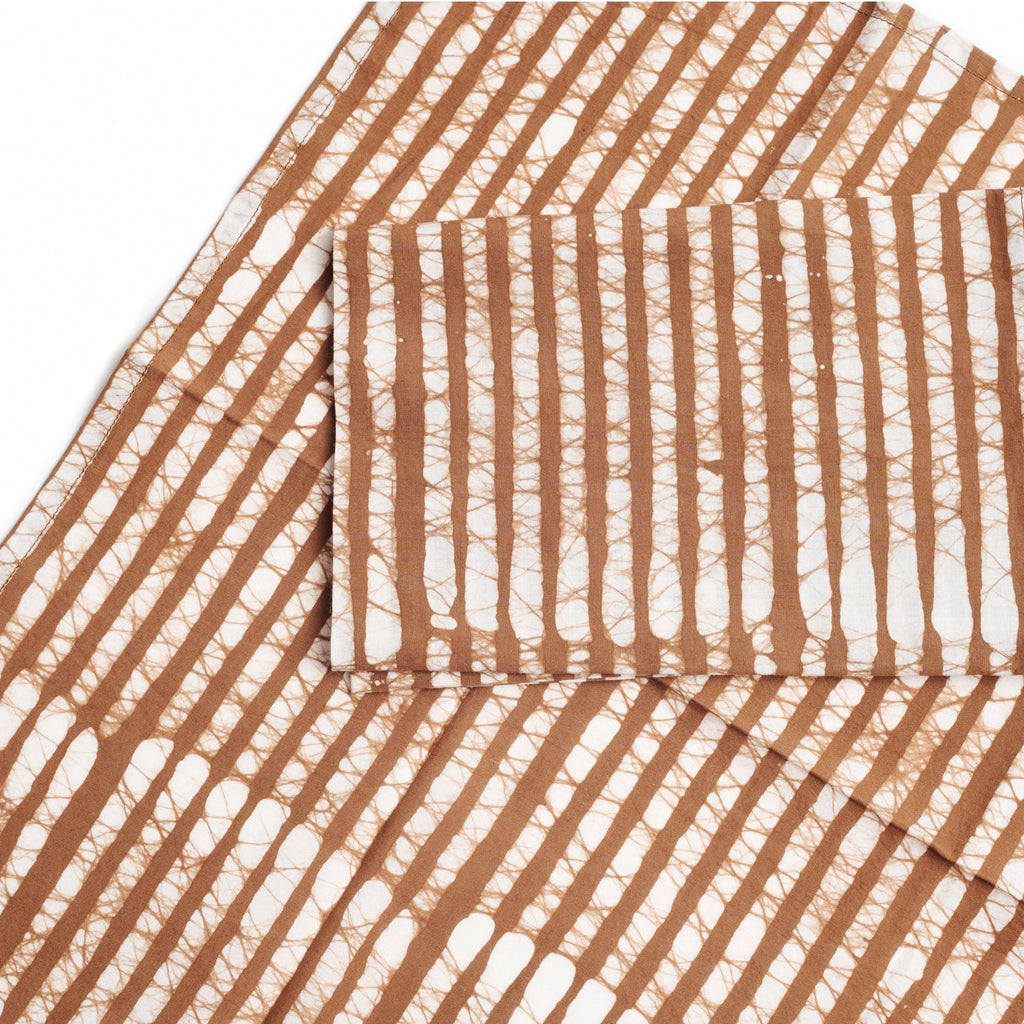 Oak Brown Stripes Wax Block Print Cotton Table Napkin Set