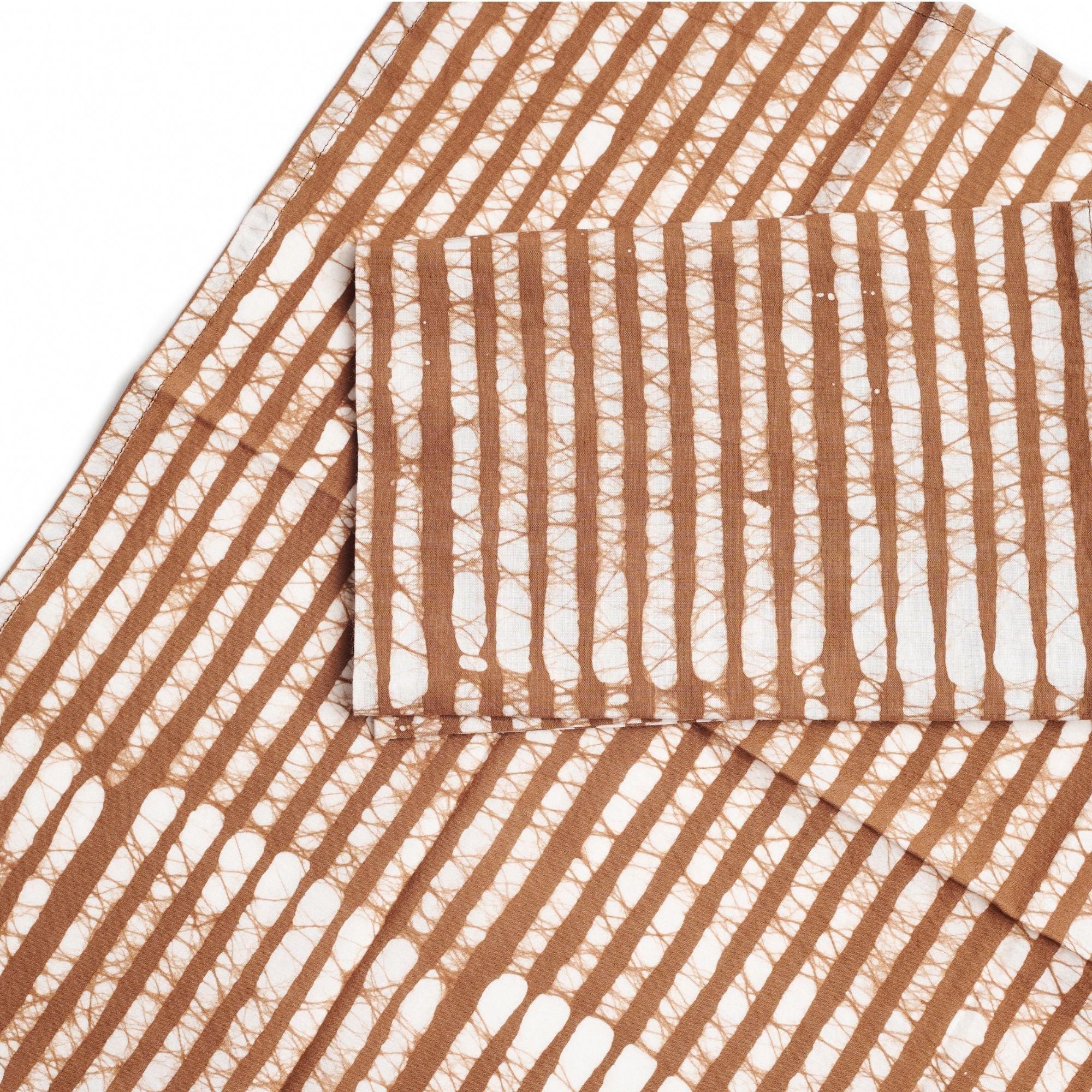Oak Brown Stripes Wax Block Print Cotton Table Napkin Set