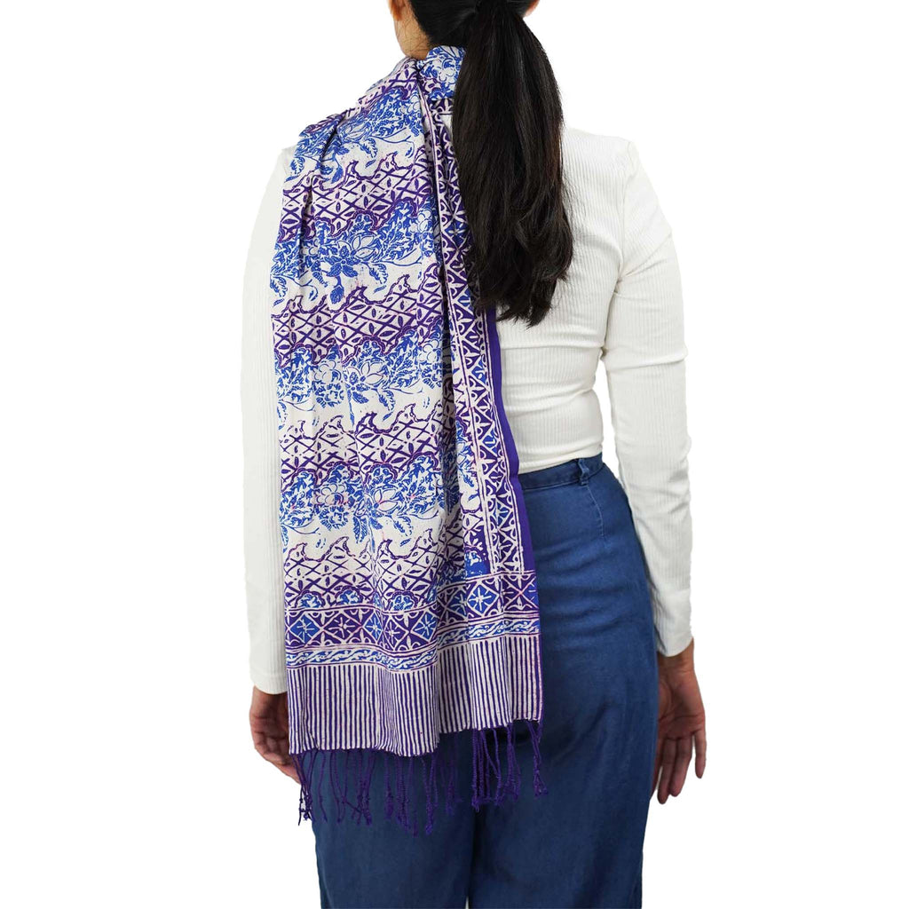 Handmade Batik Scarf - Vines in Navy Blue