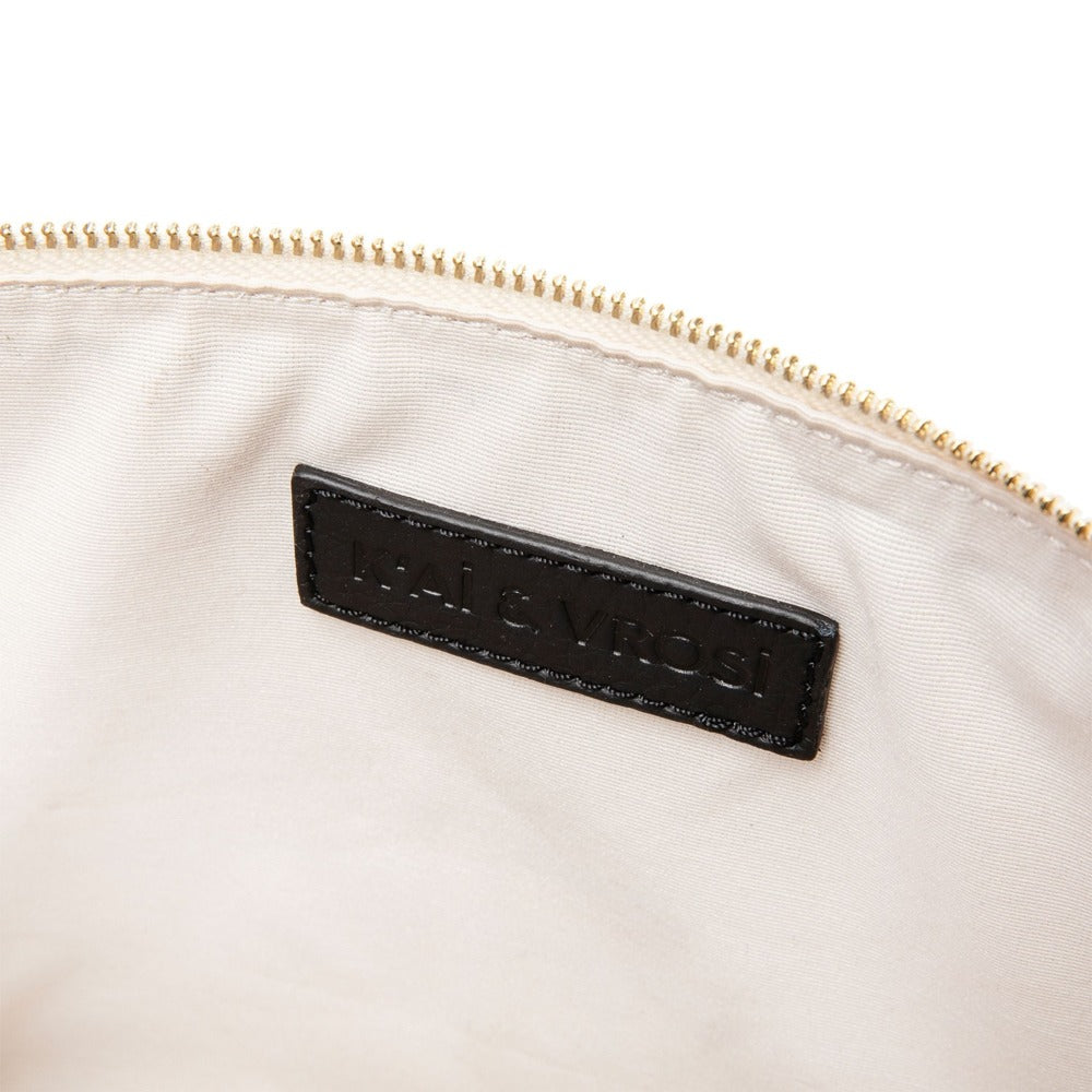 Puli Black Calfskin & Handloomed Fabric Clutch