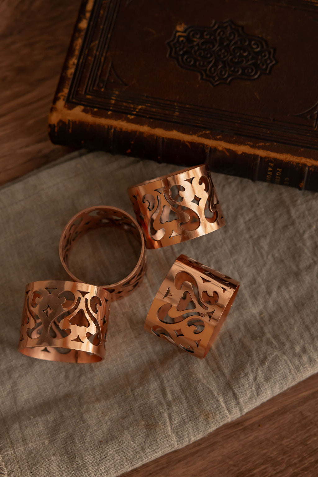 Vintage Inspired Copper Napkin Rings Set (Set of 4)