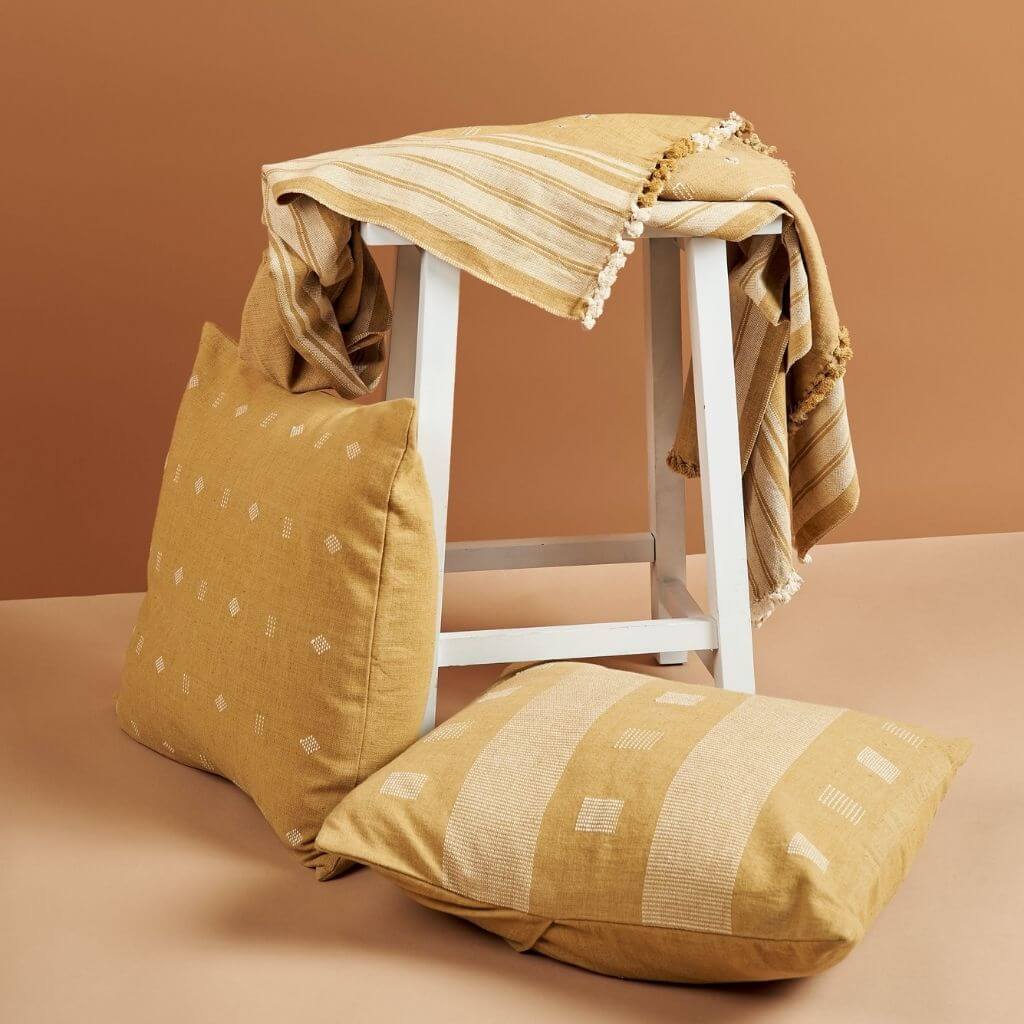 Nira Ochre Hand Spun Organic Cotton Handloom Pillow Cover