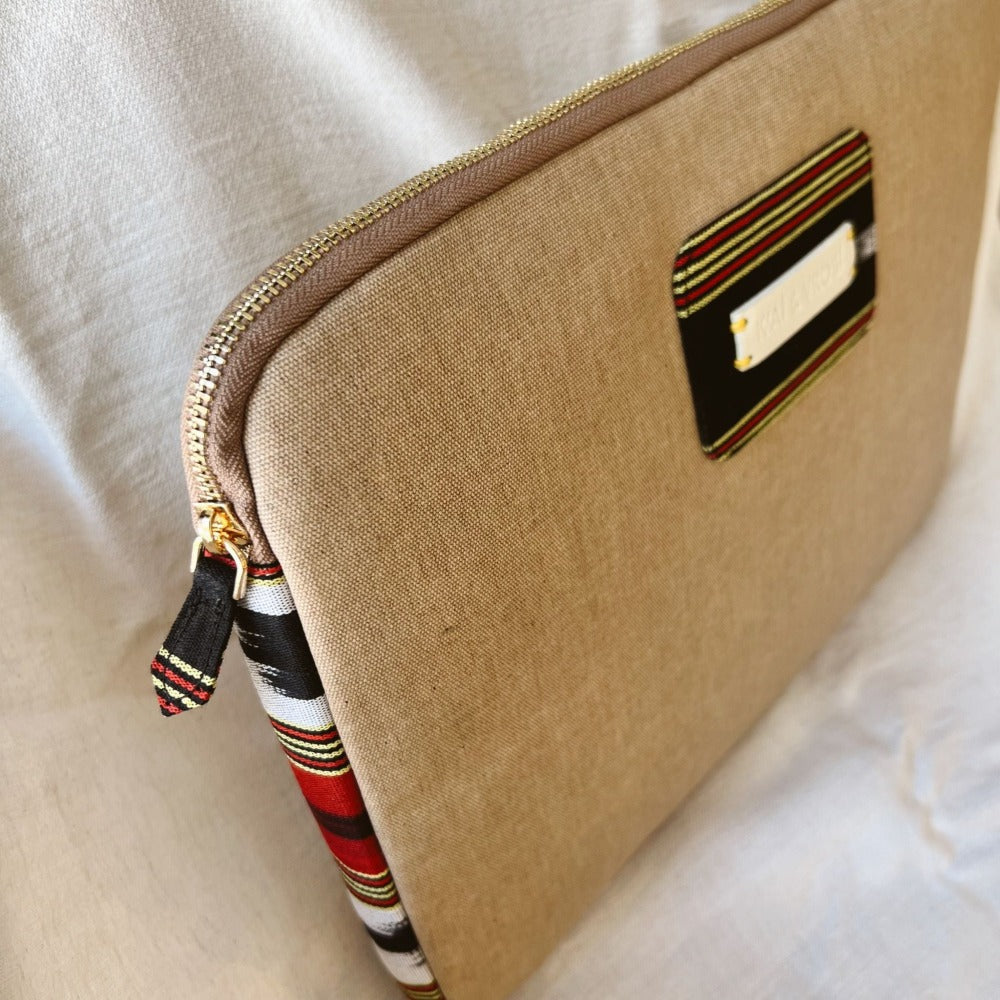 Zipped Patterned Cream Canvas Laptop Case for 13" & 14"