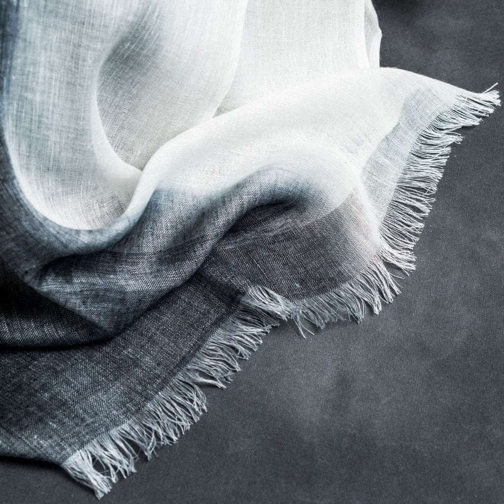 Granite Black White Ombre Linen Silk Handloom Scarf