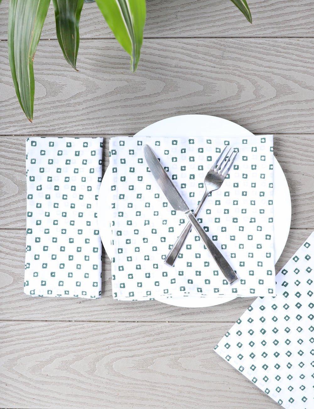Cloth Napkins- Green Squares (Set of 4)