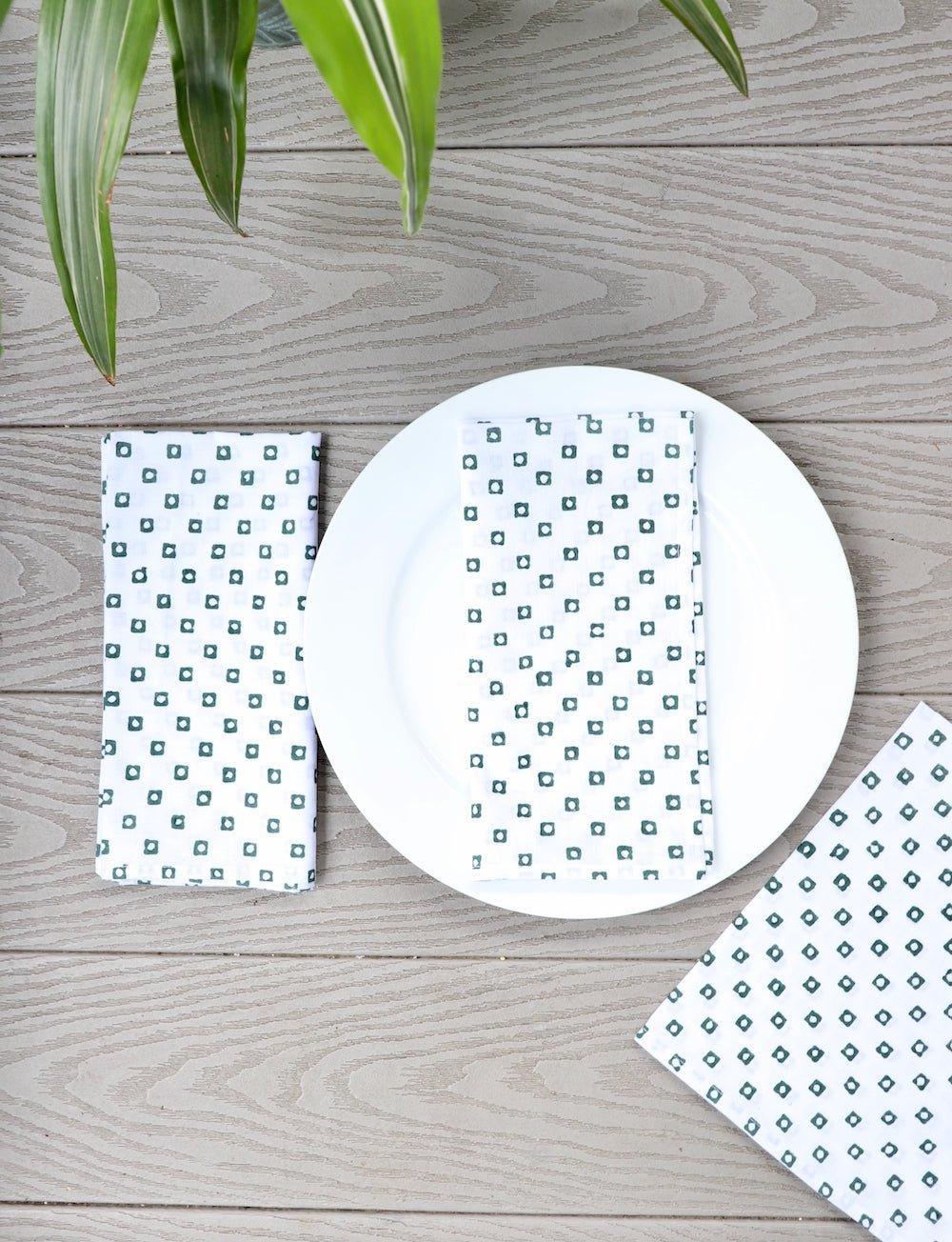 Cloth Napkins- Green Squares (Set of 4)