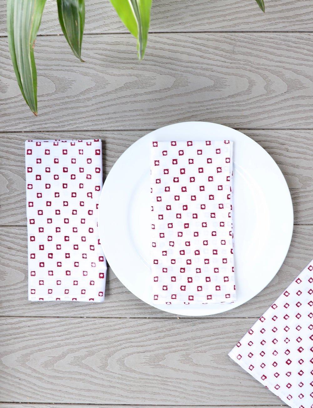 Cloth Napkins - Red Squares (Set of 4)