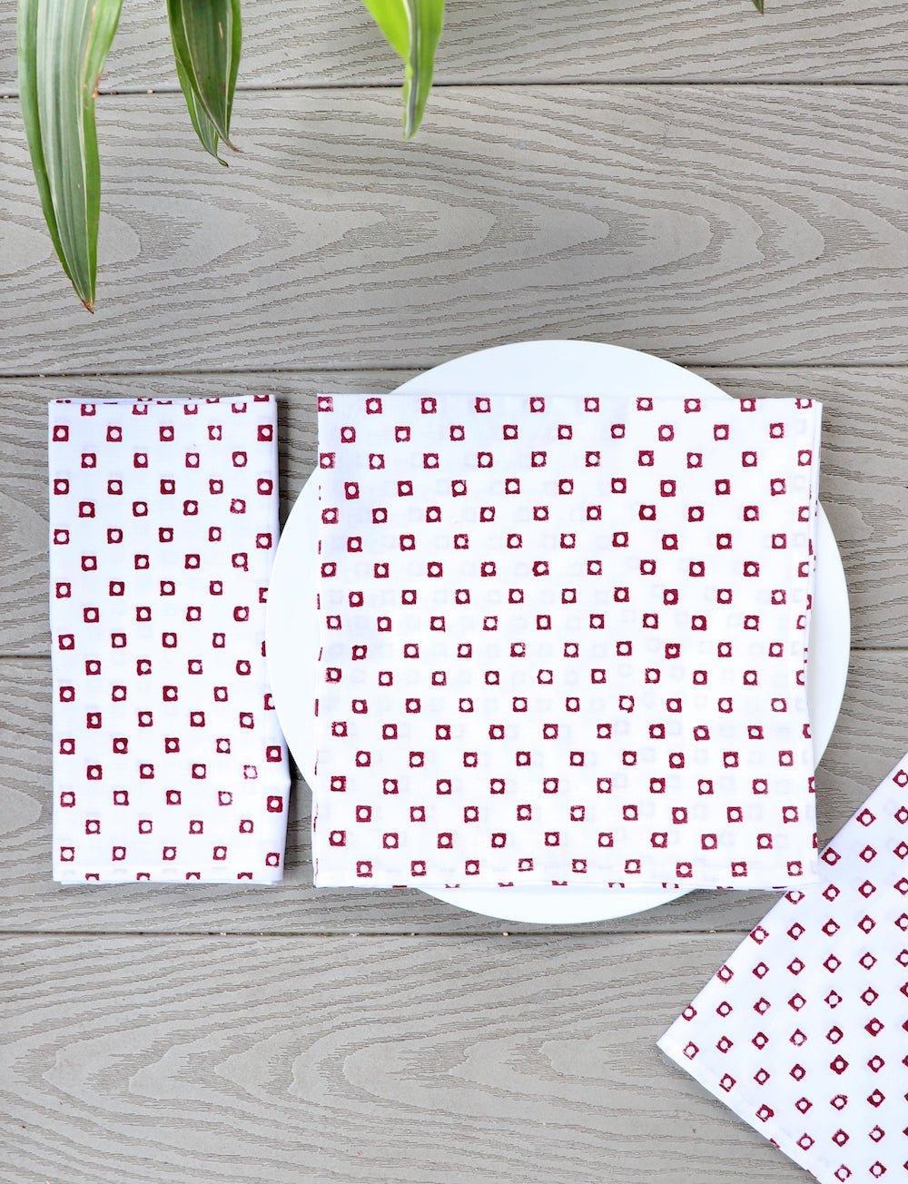 Cloth Napkins - Red Squares (Set of 4)
