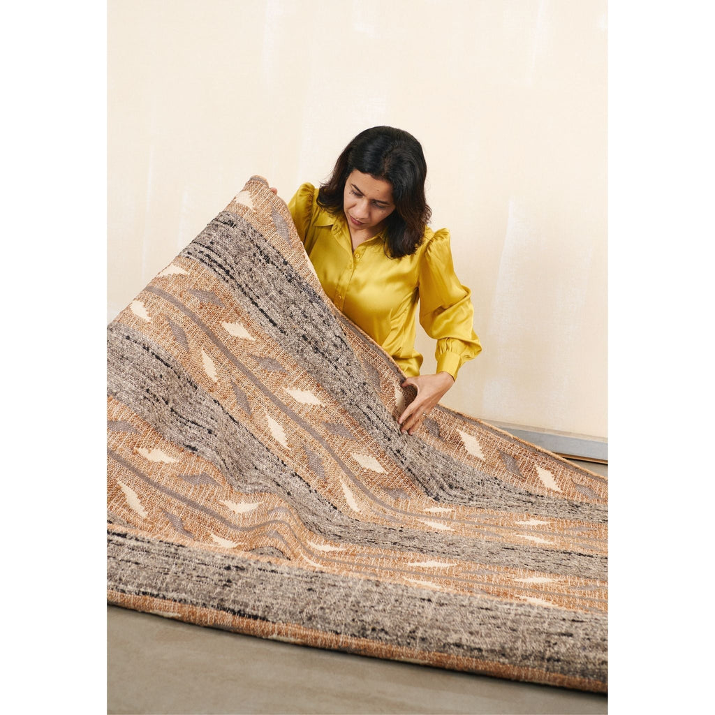 Uneven Arrows Hand Woven Wool Jute Rug - Earthy Hues