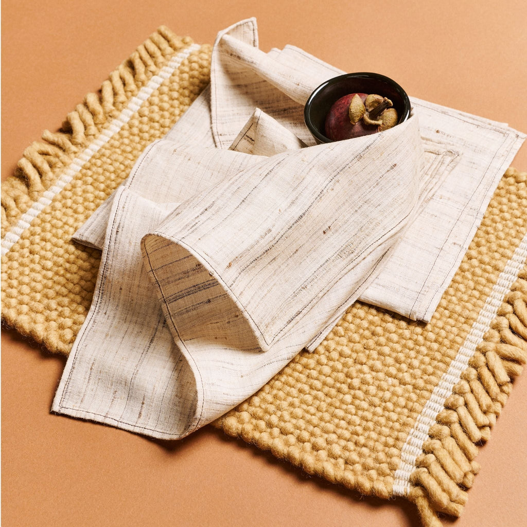 Kora Off White Peace Silk Handloom Napkin (Set of 4)