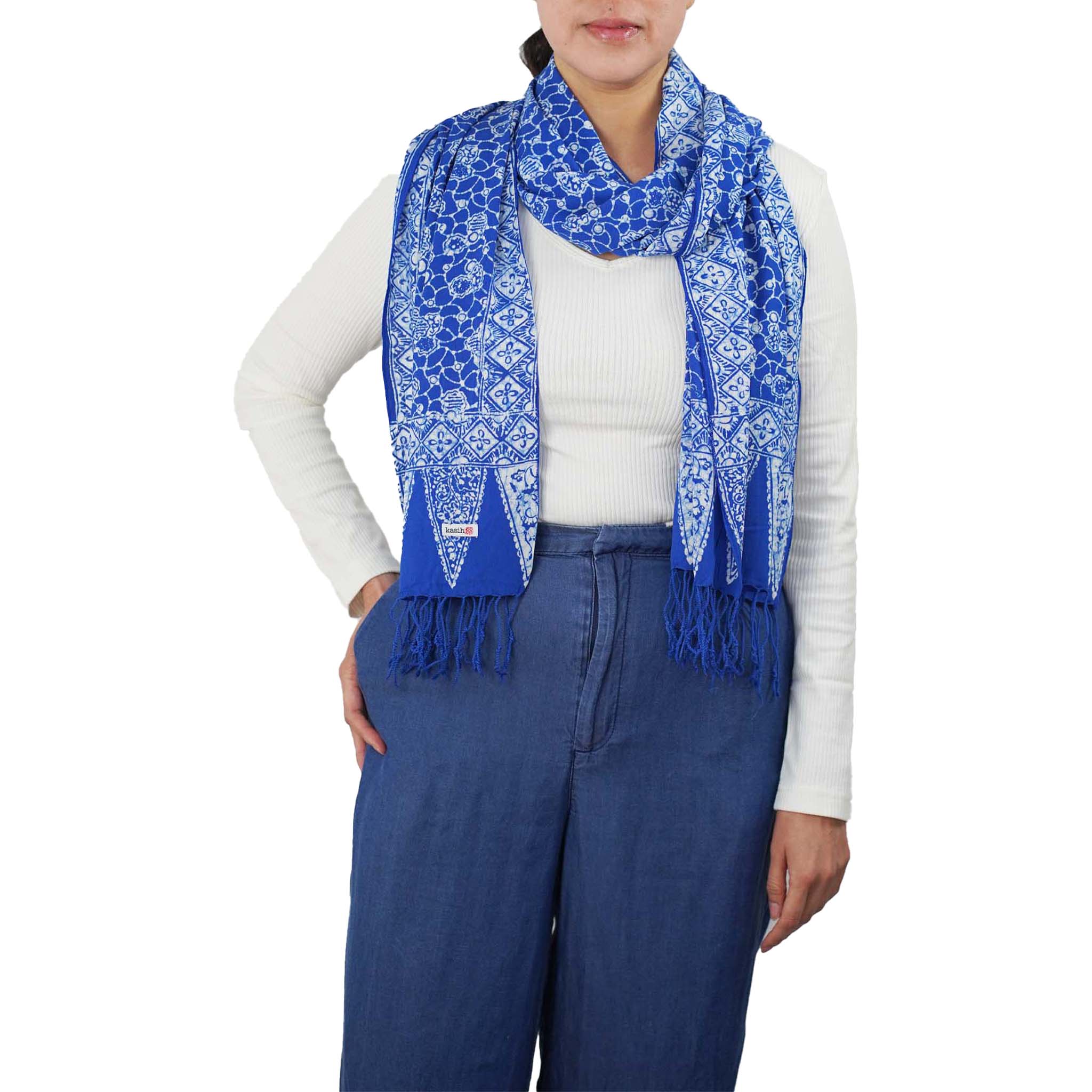 Handmade Batik Scarf - Boulder Blue, Light Blue & White