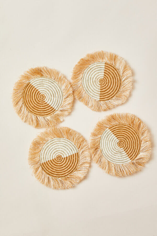 Akeza Fringe Coasters in White (Set of 4)