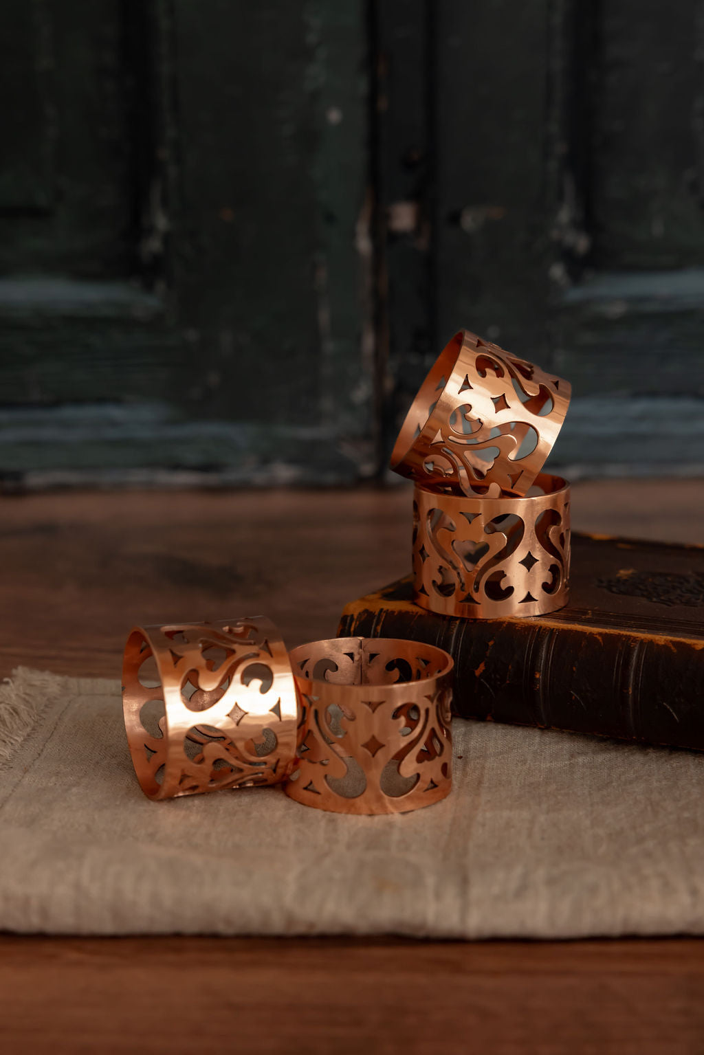 Vintage Inspired Copper Napkin Rings Set (Set of 4)