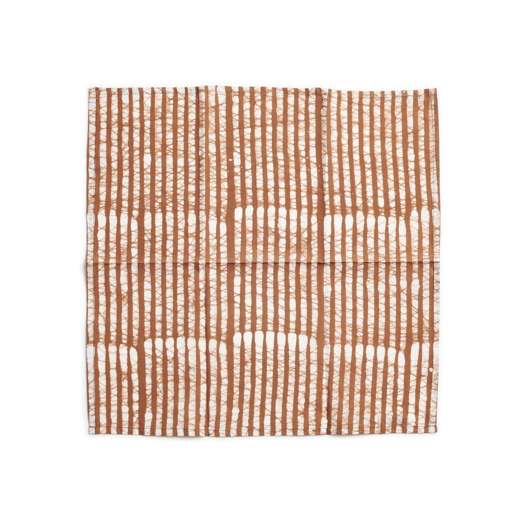 Oak Brown Stripes Wax Block Print Cotton Table Napkin Set