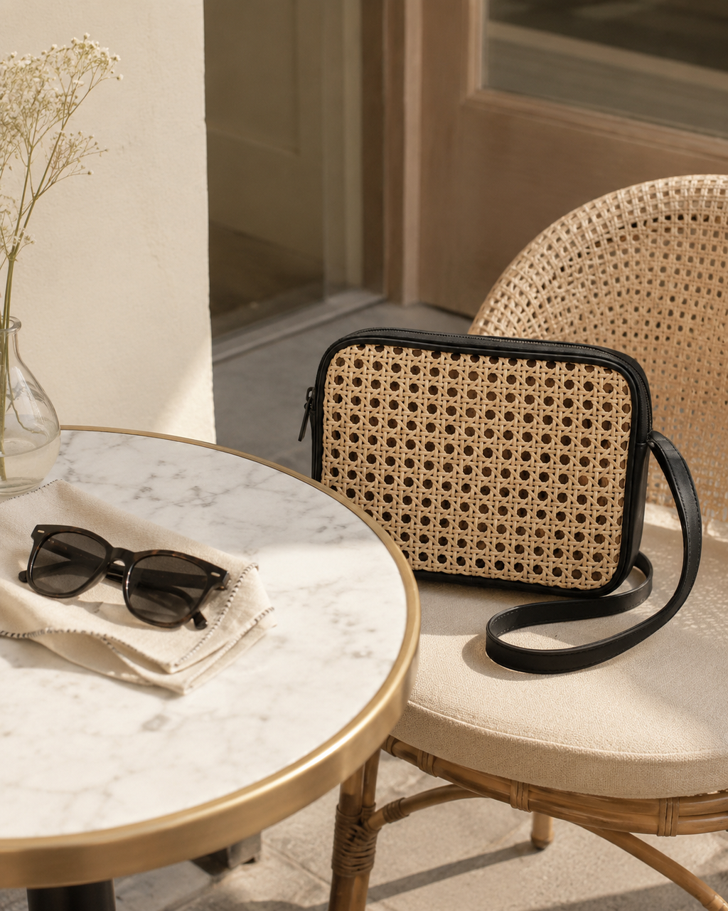 Vera Leather and Cane Belt Bag