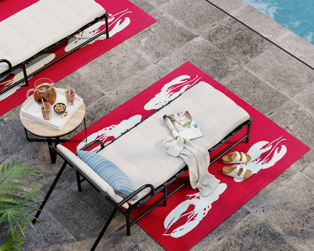 Four Lobster Red & Aqua Rug