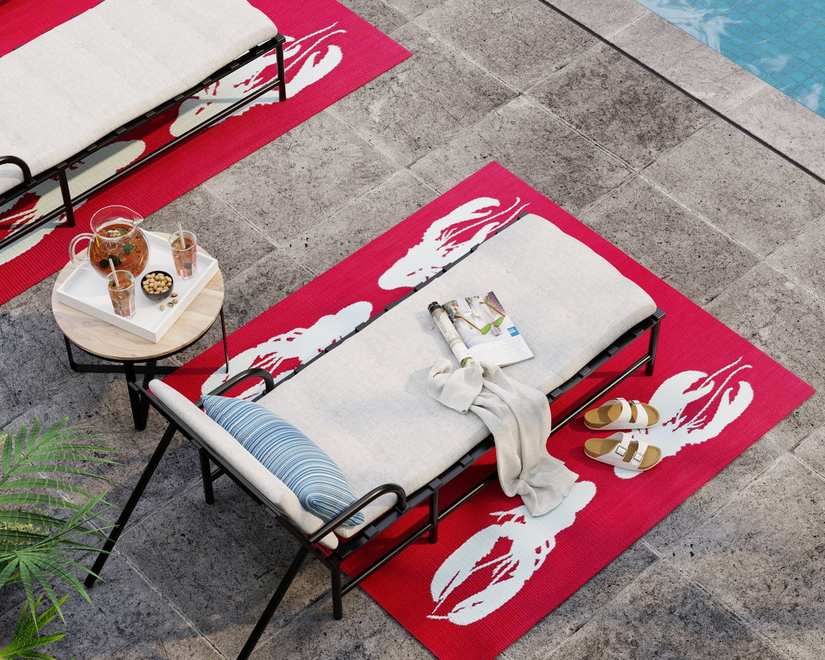 Four Lobster Red & Aqua Rug