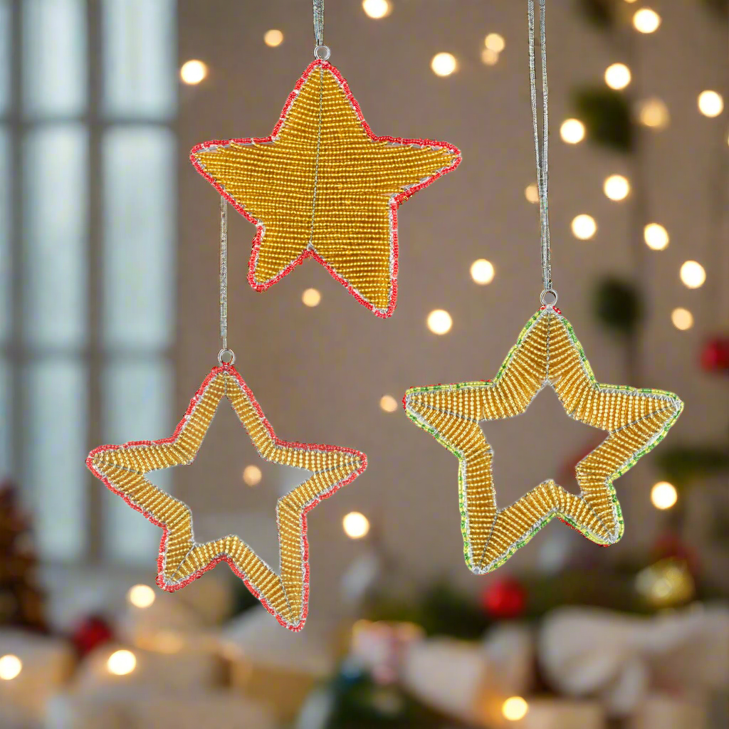 Assorted Handmade Beaded Star Ornament (Set of 3)