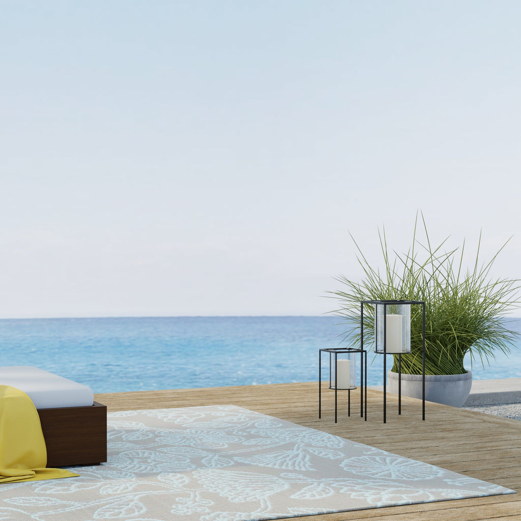 Line Flower Cool Aqua Rug