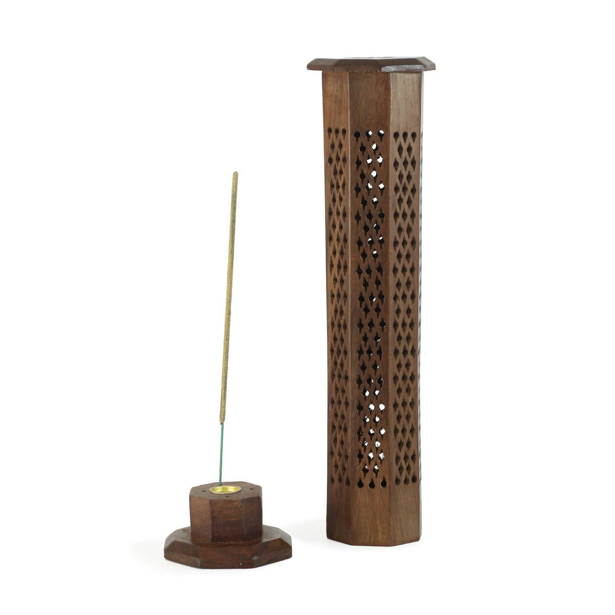12" Wooden Decorative Handcarved Tower Incense Burner