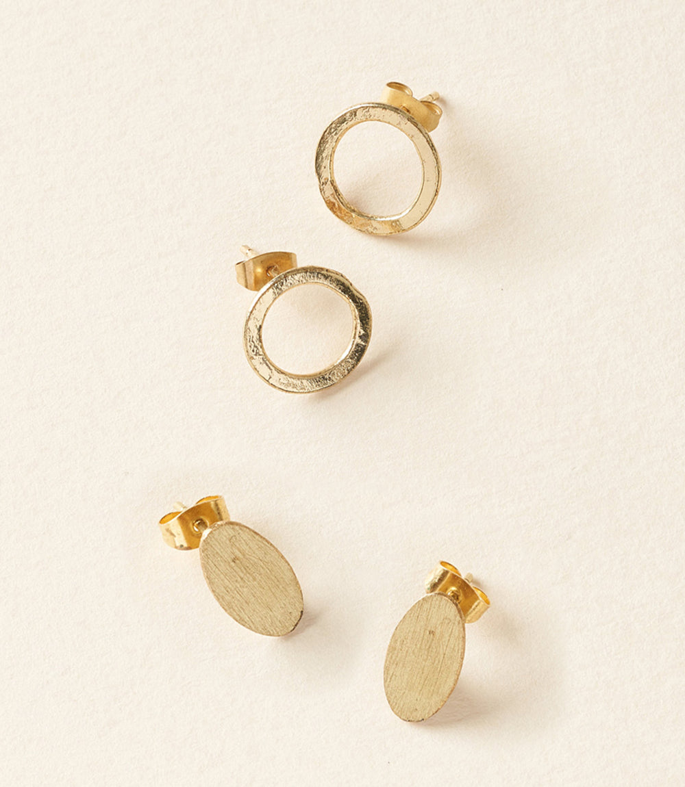 Diya Stud Circle & Oval Earrings (Set of 2)