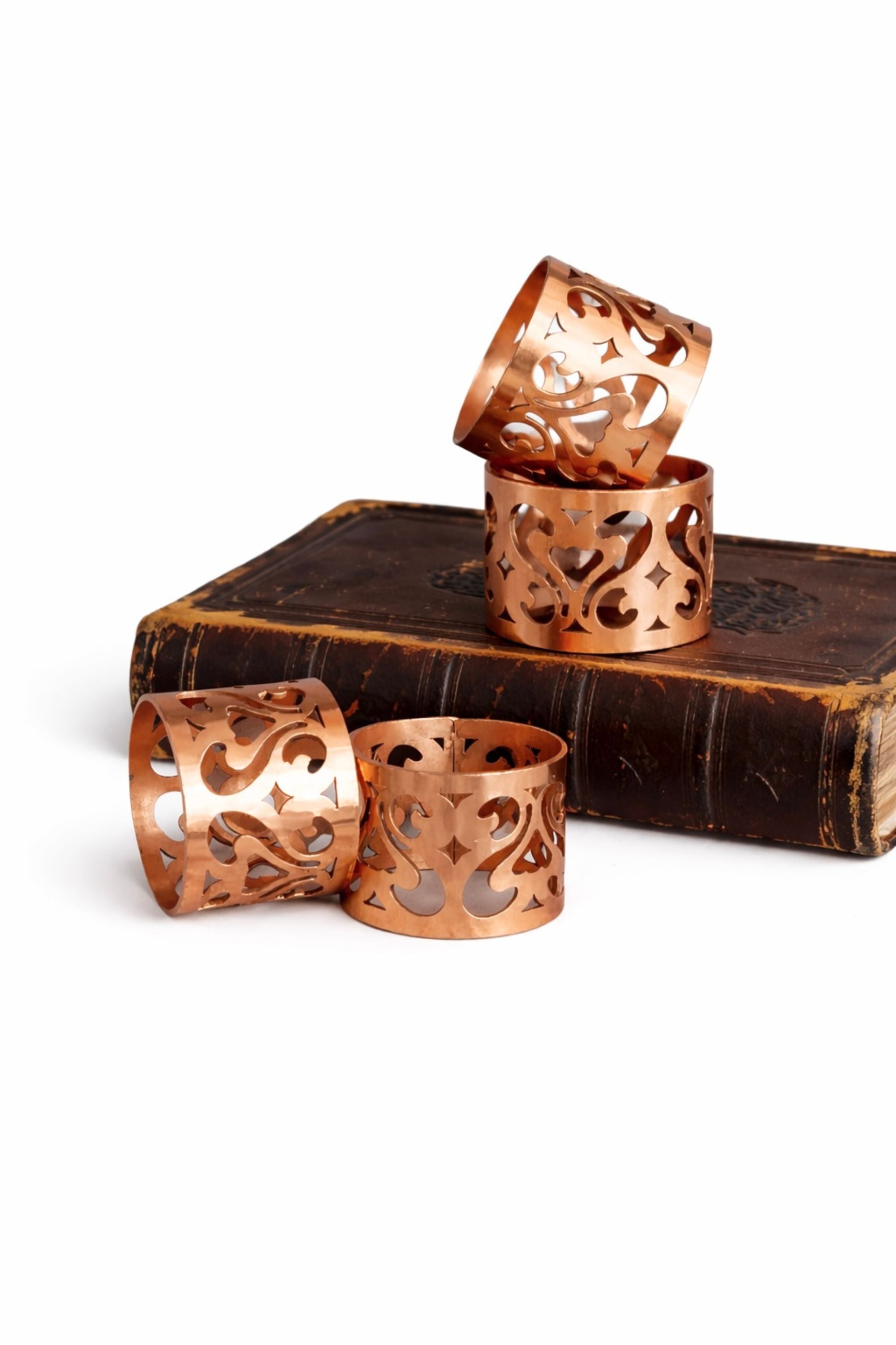 Vintage Inspired Copper Napkin Rings Set (Set of 4)