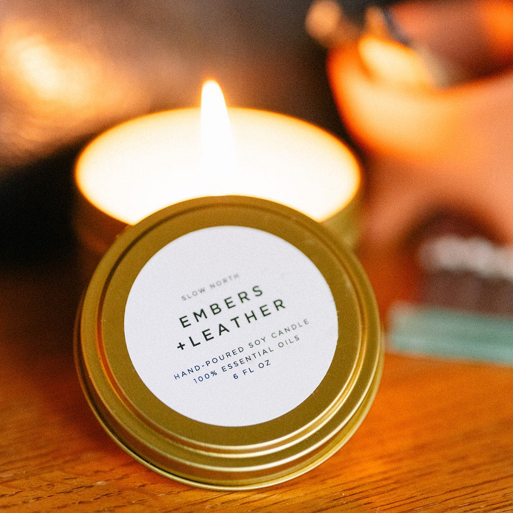 Embers & Leather Soy Wax Candle (Vetiver, Cedar & Patchouli)