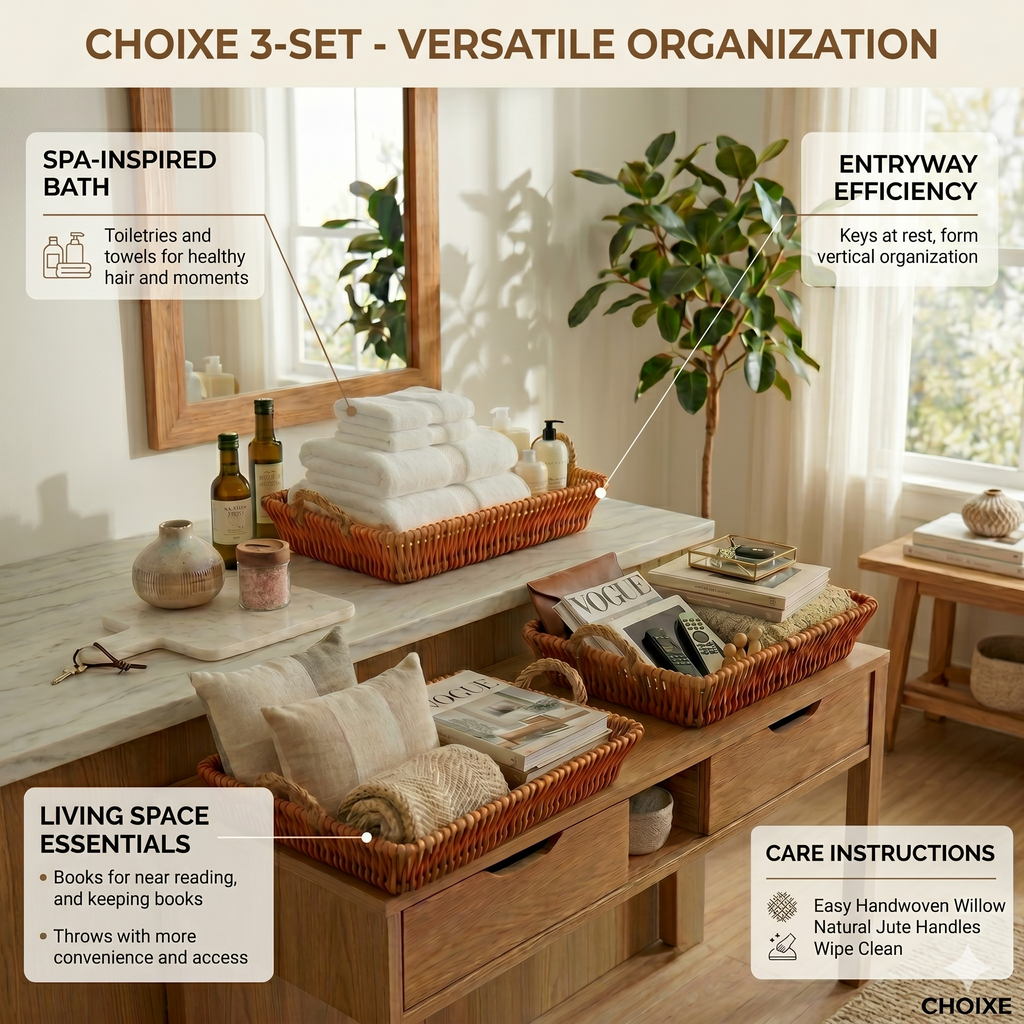 Woven Willow Home Organization Baskets (Set of 3)